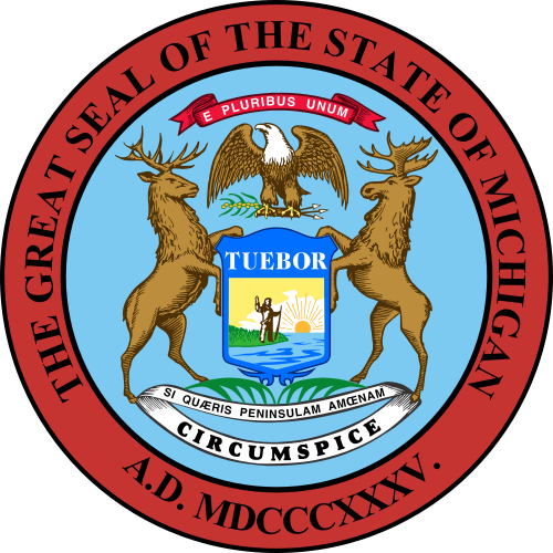 Seal of the state of Michigan.